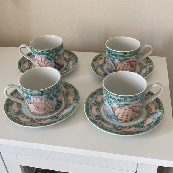 Siddhia Hutchinson Sea Garden Andrea by Sadek Japan (4) Cups Saucers Demitasse - Picture 4 of 16